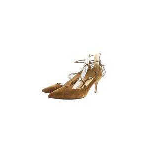 Gianvito Rossi Women's 38 Pointed Toe Strappy Suede Pumps Cognac Brown Princess